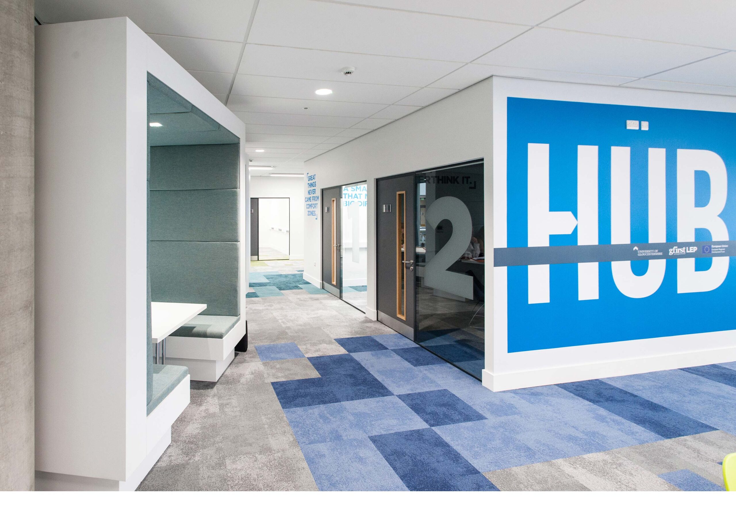 Ground floor work space showing rooms 1 & 2 in the growth hub Gloucester